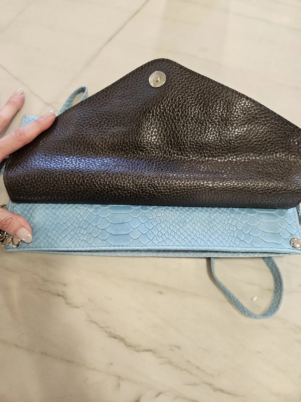 Genuine Italian Blue Python Leather Envelope Crossbody Bag Clutch Made in Italy